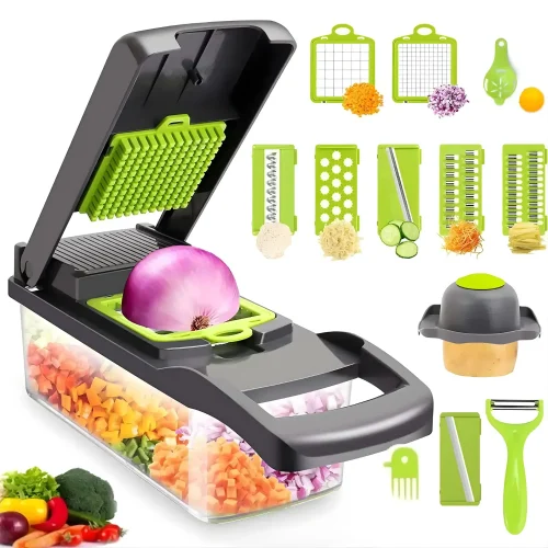Kitchen prep এখন হবে faster, cleaner & more professional। Multi-Function Vegetable Cutter & Chopper আপনাকে দেবে quick cutting, slicing, dicing এবং chopping — এক ডিভাইসেই complete solution। Onion, potato, carrot বা salad preparation এখন মাত্র কয়েক সেকেন্ডের কাজ। Sharp stainless blades ও smart press design কম effort এ perfect cut দেয়, আর built-in storage box সবকিছু neat & mess-free রাখে। Multiple blade options থাকায় আপনার প্রয়োজন অনুযায়ী different style cutting করা যায় — daily cooking হোক বা premium kitchen setup, সব জায়গায় ideal। ✔ Multi-function cutting, slicing & dicing ✔ Fast press system – time saving kitchen tool ✔ Mess-free storage container ✔ Strong, durable & easy to clean ✔ Smart design for modern kitchen use Cooking preparationকে করুন smart, easy & premium — once you use it, manual cutting আর ভালো লাগবে না।