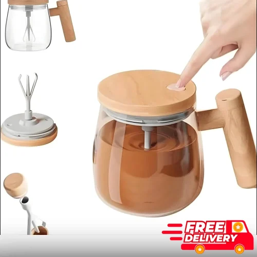 Automatic Mixing Glass Mug – Heat Resistant Coffee & Milk Cup with Lid