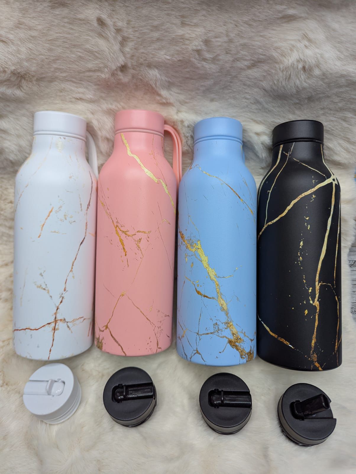 Marble Design Stainless Steel Water Bottle – 4pcs Combo Pack